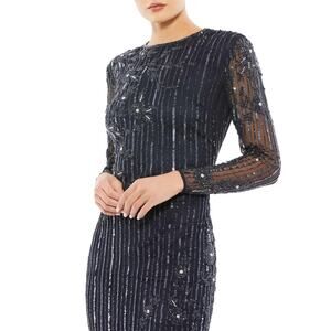 NWT Mac Duggal Navy Blue Long Sleeve Embellished Trumpet Gown #93626 Size 14